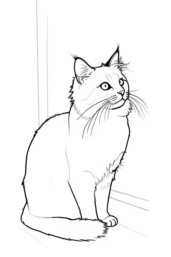 Coloring page made from a cat photo
